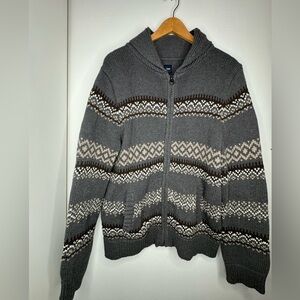 GAP Gray and Brown Zip-Up Sweater
